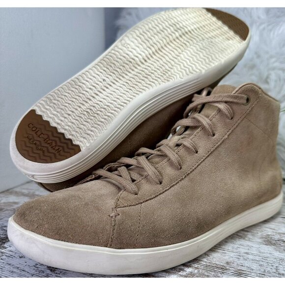 COLE HAAN Grand Crosscourt High Top Sneakers Women’s Size 11B Tan Camel Suede - Picture 13 of 15